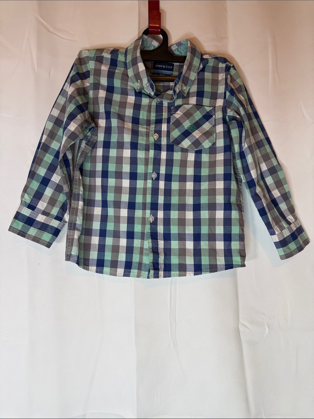 Andy & Evan Navy, Green & White Plaid Button-Down Shirt